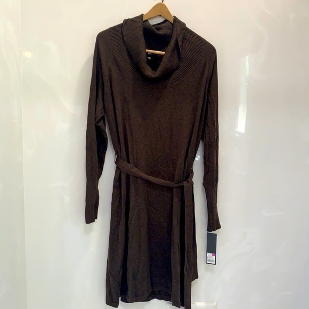 Brown Cowlneck Sweater Dress